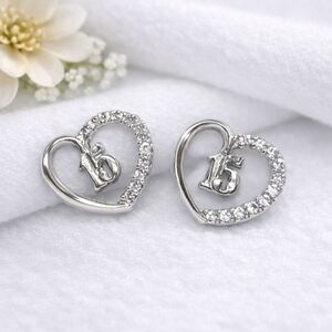 925 Mexican Sterling Silver Quinceañera 15 Años CZ Stud Earrings Gift